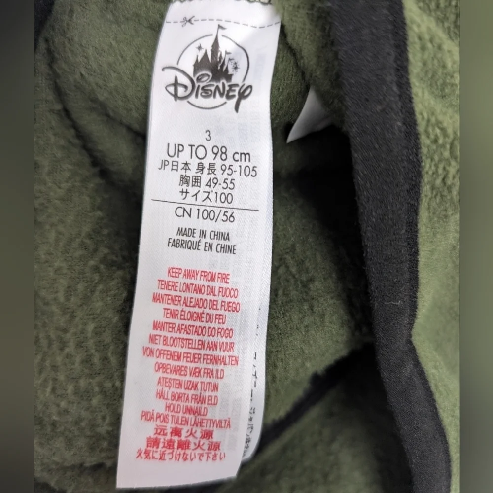 Disney Yoda Star Wars Jacket Sz 3T Lightweight Green/ Black Unisex Fleece Zip up